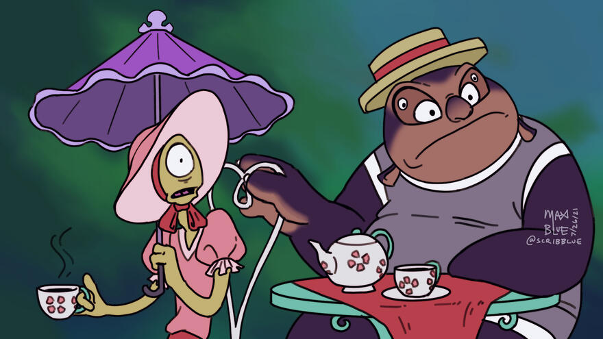 Screencap redraw of Jumba and Pleakley from Lilo and Stitch